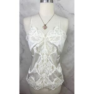 Vintage 60s Babydoll Cami Top M Lace Womens Coquette Y2K Romantic Gothic White